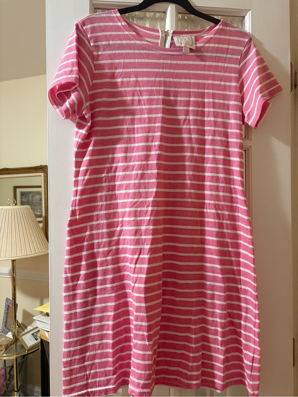 Sail to Sable Pink and White Striped Short-Sleeve Mini Dress